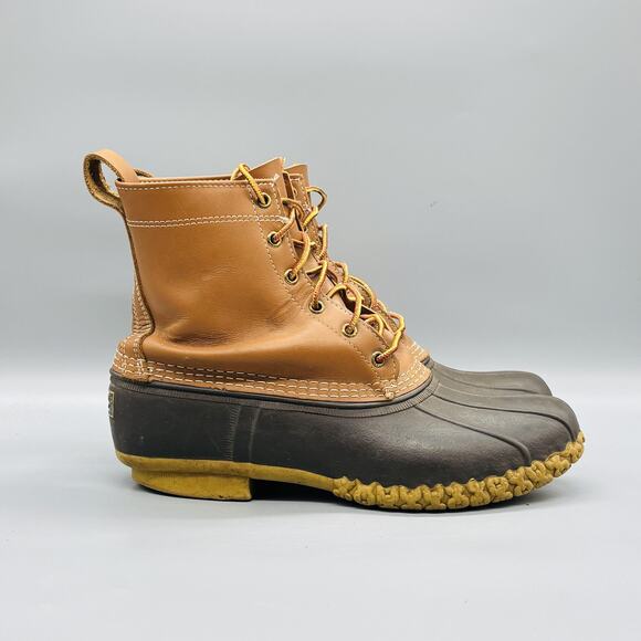LL Bean Bean Boots Mens 10 Brown Leather Duck Boots Ankle Lace Up Waterproof